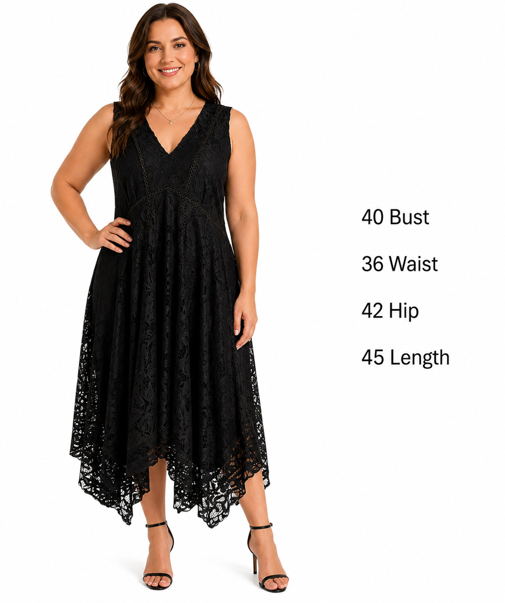 Taylor Black Lace Asymmetrical Shark Bite Hem Midi Dress Whimsigoth Fairy 12